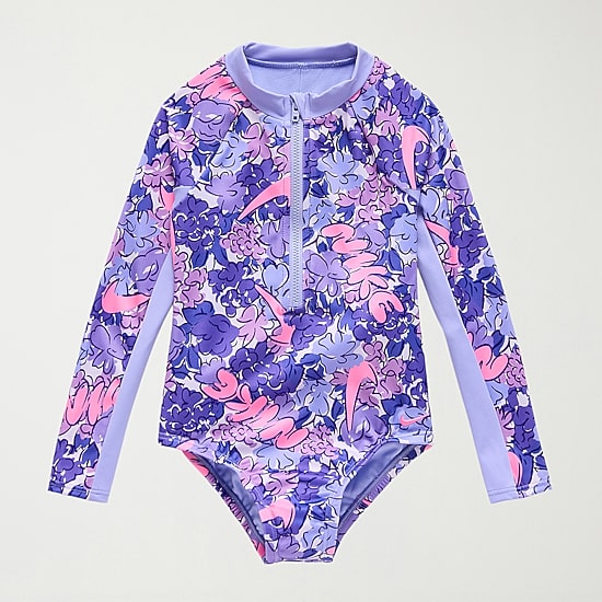 Nike Little Girls Floral Long Sleeve One Piece Swimsuit