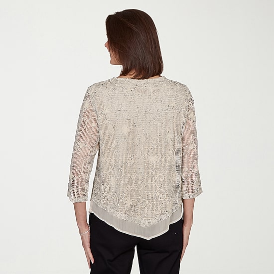 Alfred Dunner Detail Driven Womens Crew Neck 3/4 Sleeve T-Shirt
