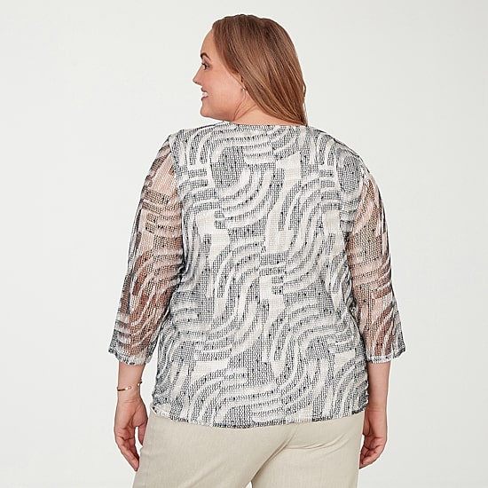 Alfred Dunner Detail Driven Womens Plus Crew Neck 3/4 Sleeve T-Shirt