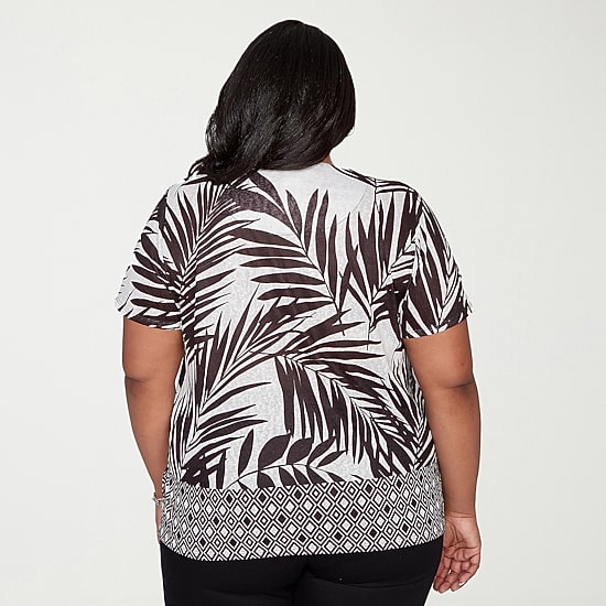 Alfred Dunner Detail Driven Womens Plus Crew Neck Short Sleeve T-Shirt
