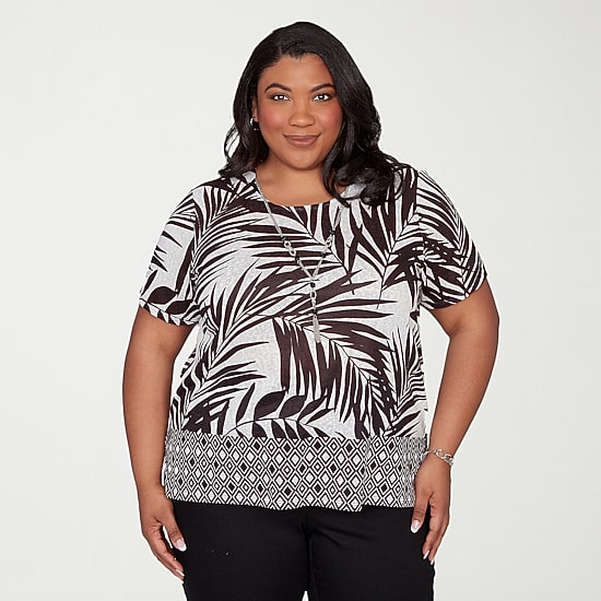 Alfred Dunner Detail Driven Womens Plus Crew Neck Short Sleeve T-Shirt