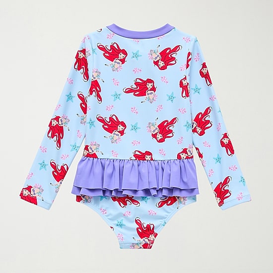 Disney Collection Little & Big Kid Girls Princess The Little Mermaid Long Sleeve One Piece Swimsuit