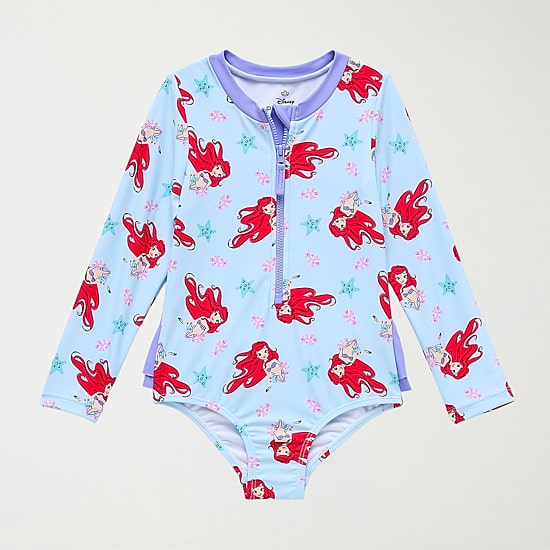 Disney Collection Little & Big Kid Girls Princess The Little Mermaid Long Sleeve One Piece Swimsuit