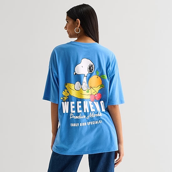 Womens Crew Neck Short Sleeve Regular Fit Snoopy Graphic T-Shirt