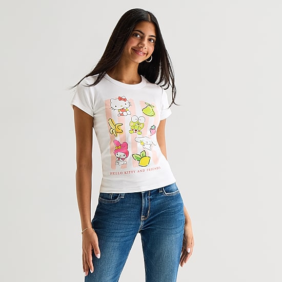 Womens Crew Neck Short Sleeve Regular Fit Hello Kitty Graphic T-Shirt