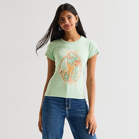 Bambi Baby Tee Womens Crew Neck Short Sleeve Regular Fit Bambi Graphic T-Shirt