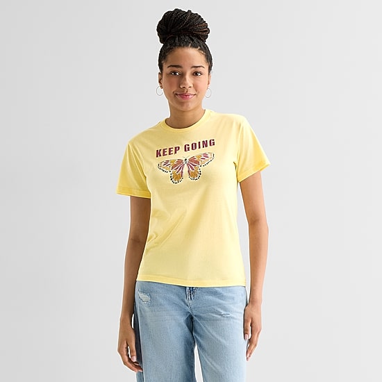 Butterfly Keep Going Boyfriend Tee Womens Juniors Crew Neck Short Sleeve Regular Fit Graphic T-Shirt