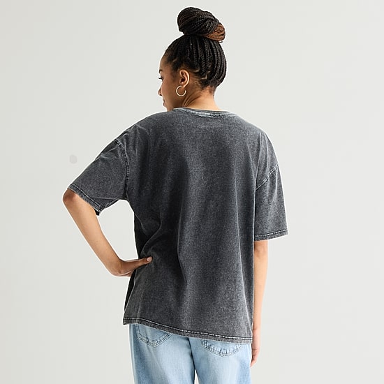 New World Starry Night Womens Juniors Crew Neck Short Sleeve