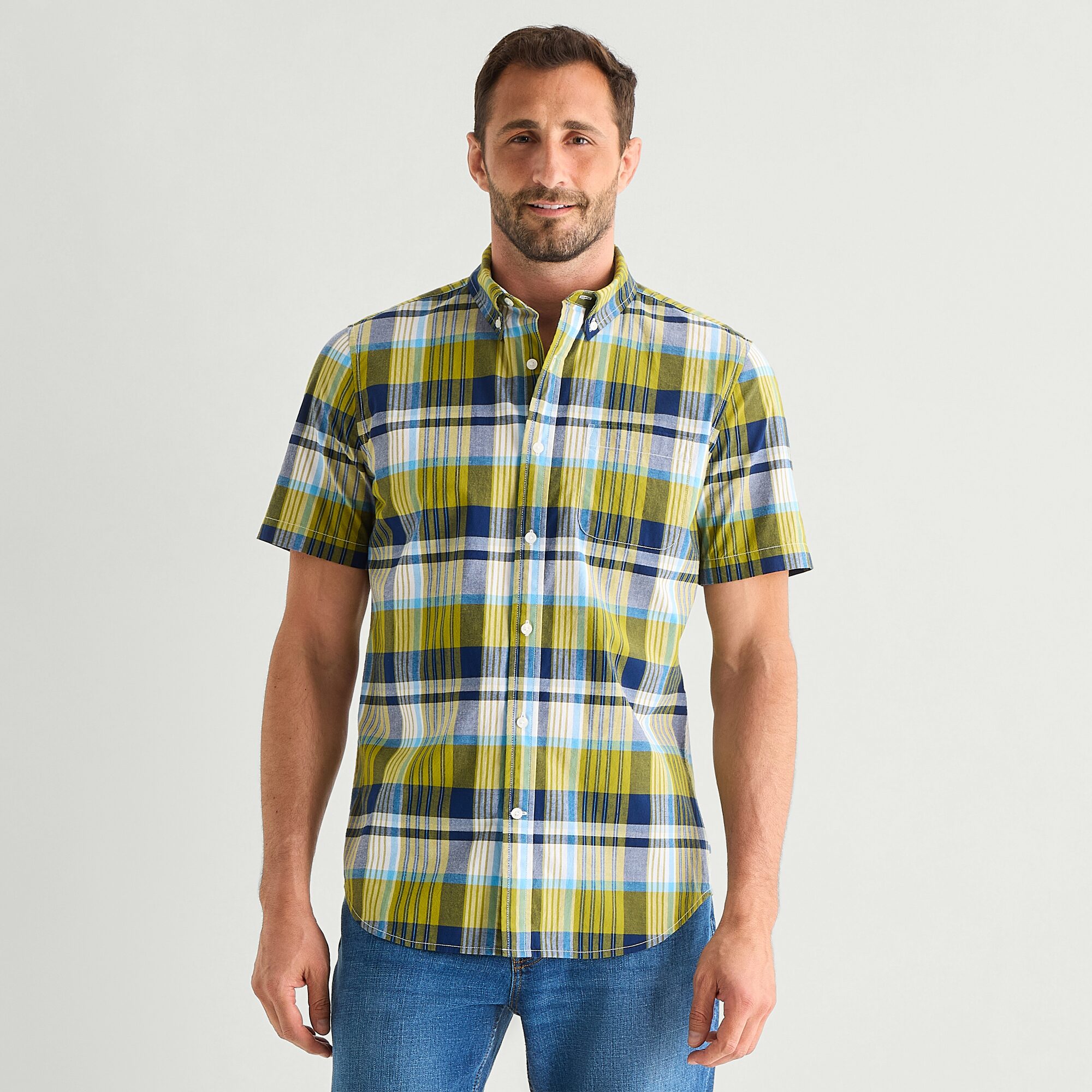 St. John's Bay Stretch Poplin Mens Short Sleeve Classic Fit Button-Down Shirt