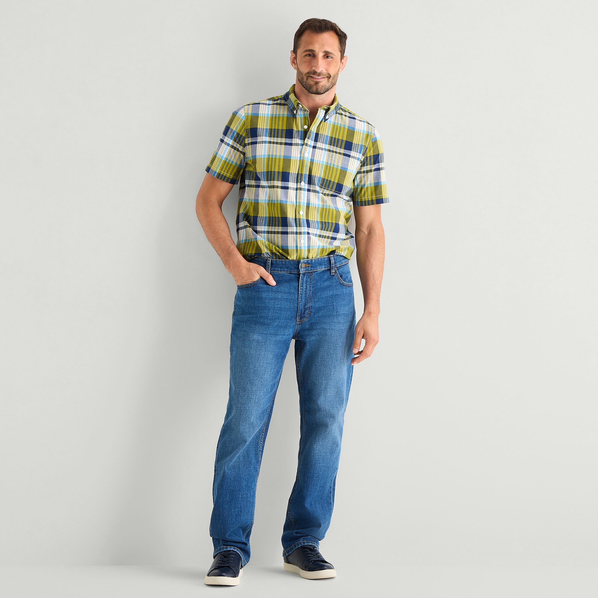 St. John's Bay Stretch Poplin Mens Short Sleeve Classic Fit Button-Down Shirt