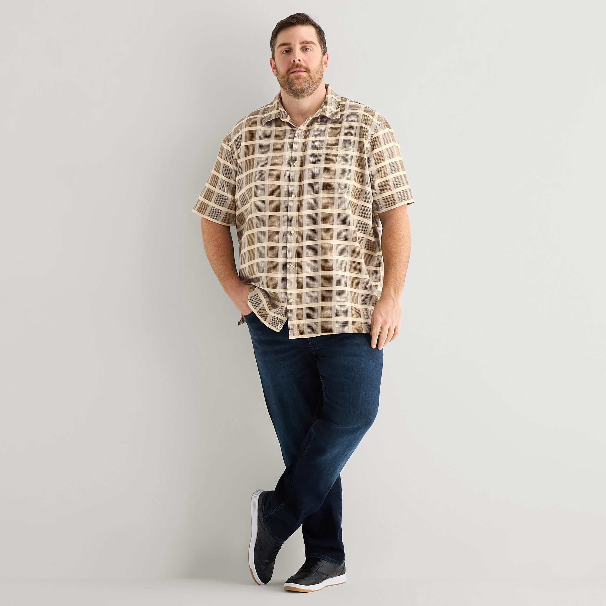 mutual weave Mens Short Sleeve Classic Fit Big and Tall Button-Down Shirt
