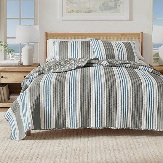 Linery Coastal Stripe Reversible Quilt Set