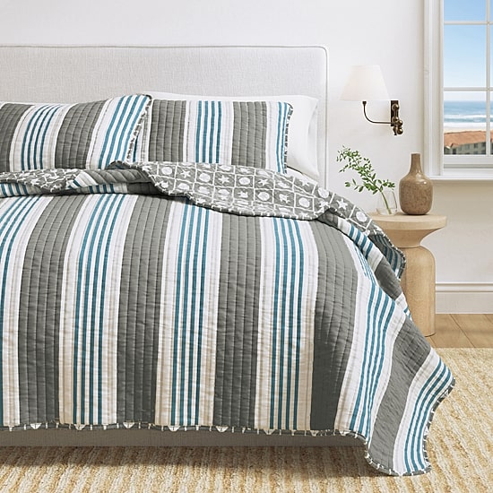 Linery Coastal Stripe Reversible Quilt Set