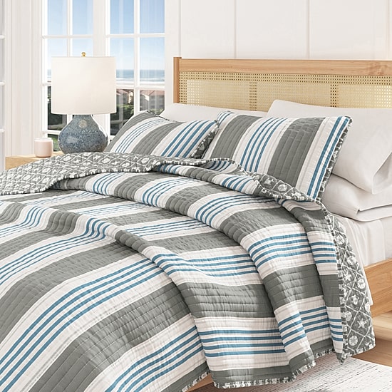 Linery Coastal Stripe Reversible Quilt Set