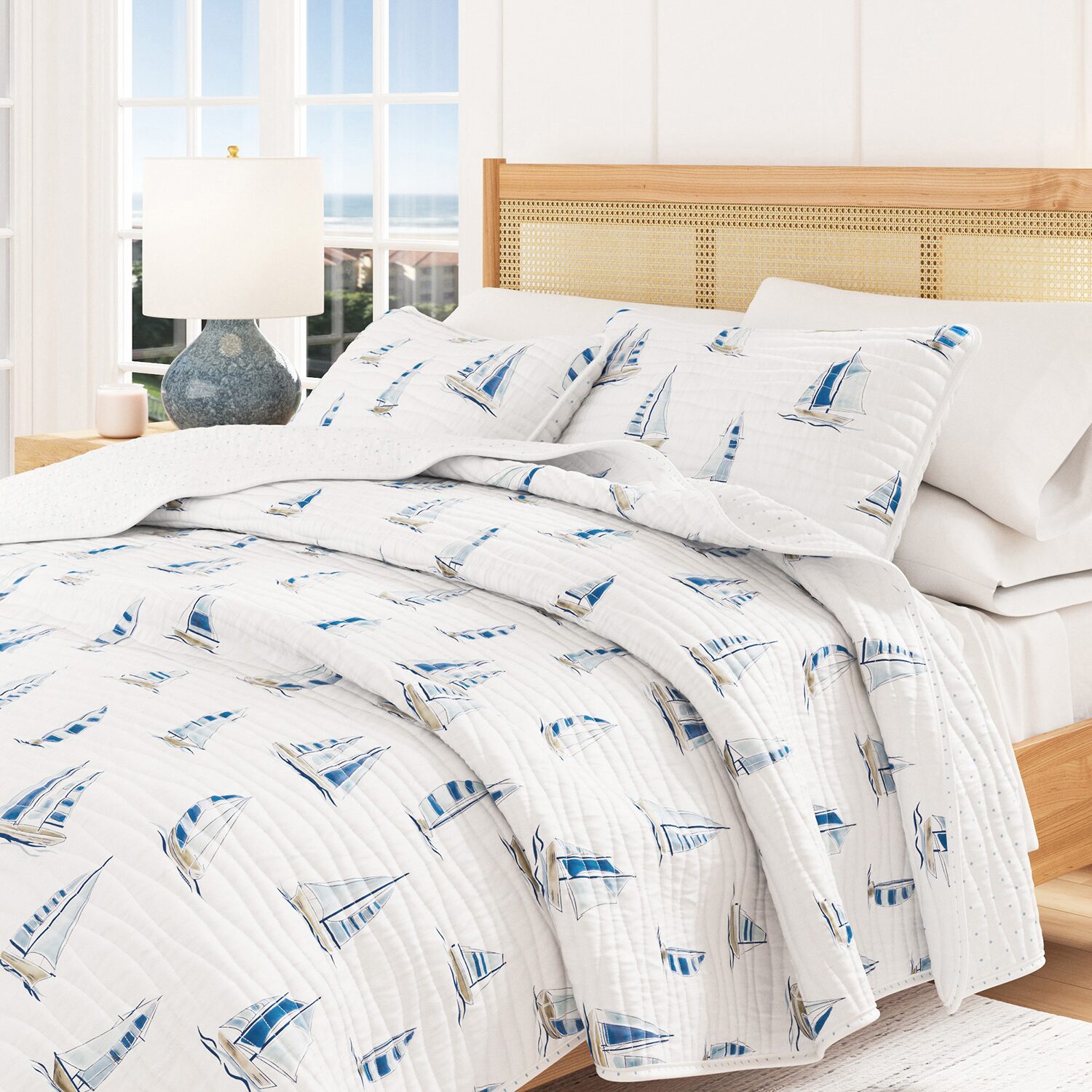 Reversible Coastal Print Quilt Set