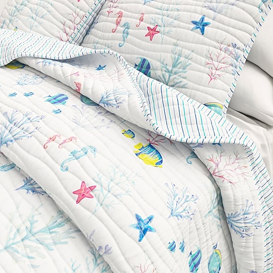Reversible Coastal Print Quilt Set