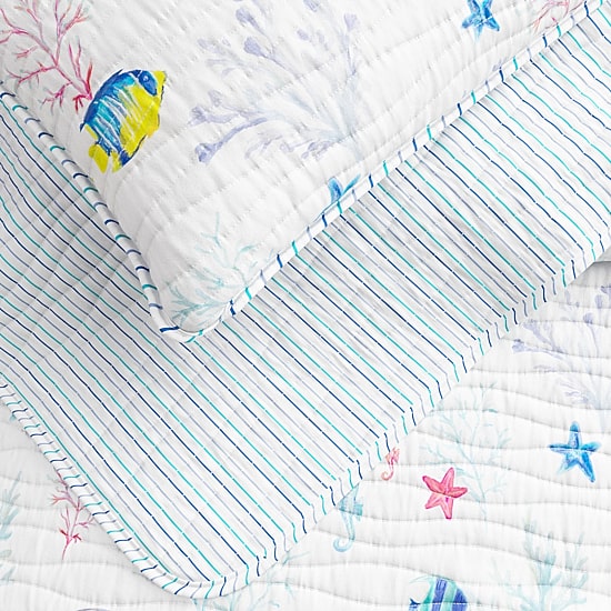 Reversible Coastal Print Quilt Set
