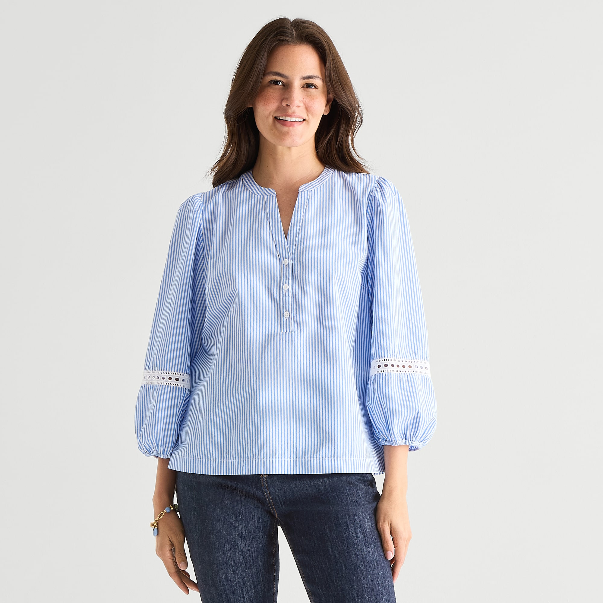 St. John's Bay Womens Henley Neck 3/4 Sleeve Blouse