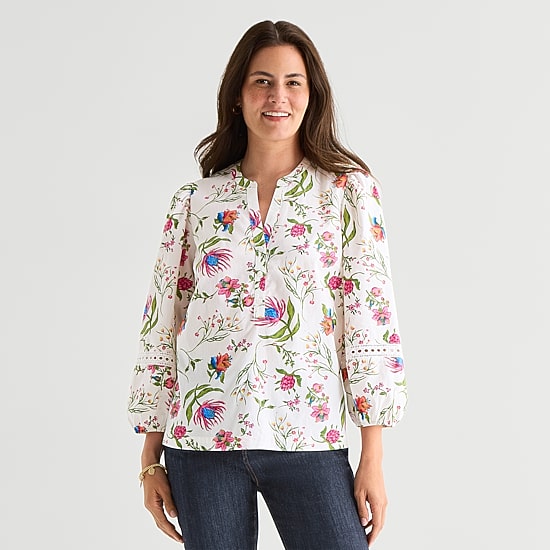 St. John's Bay Womens Henley Neck 3/4 Sleeve Blouse