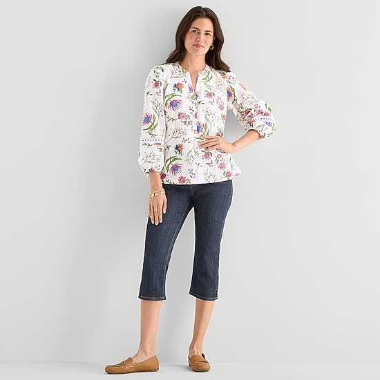 St. John's Bay Womens Henley Neck 3/4 Sleeve Blouse