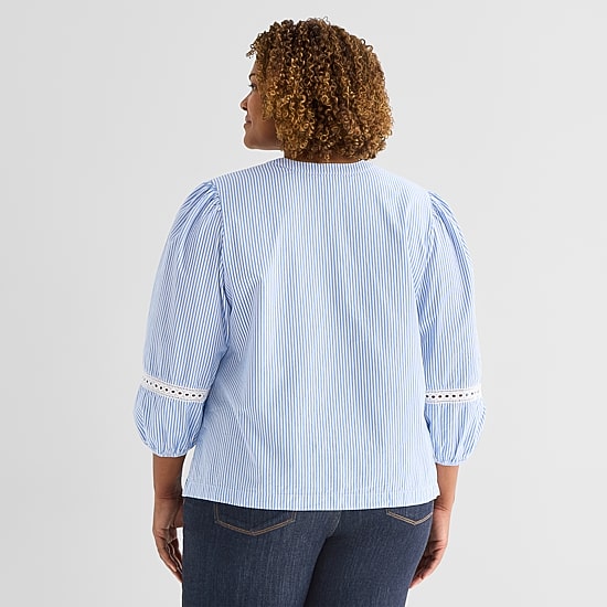 St. John's Bay Womens Plus Henley Neck 3/4 Sleeve Blouse