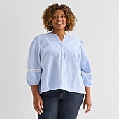 St. John's Bay Womens Plus Henley Neck 3/4 Sleeve Blouse