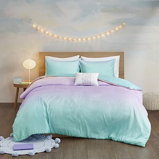 Mi Zone Sparkle Reversible Duvet Cover Set with decorative pillow