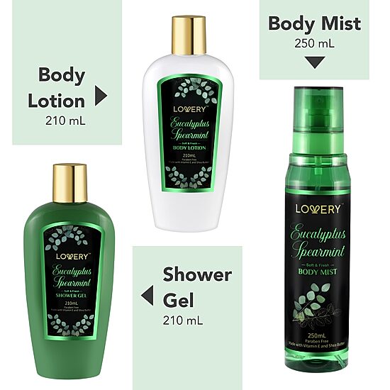 LOVERY™ Eucalyptus Spearmint Travel Set - 3pc Bath And Body Kit