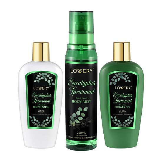 LOVERY™ Eucalyptus Spearmint Travel Set - 3pc Bath And Body Kit