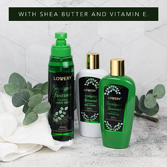 LOVERY™ Eucalyptus Spearmint Travel Set - 3pc Bath And Body Kit