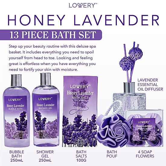LOVERY™ Honey Lavender Home Bath Gift Set -13pc Relaxation Gifts
