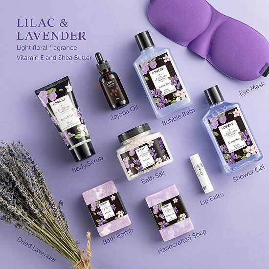 LOVERY™ Lavender & Lilac Spa Gift Basket - 11pc Body Care Package
