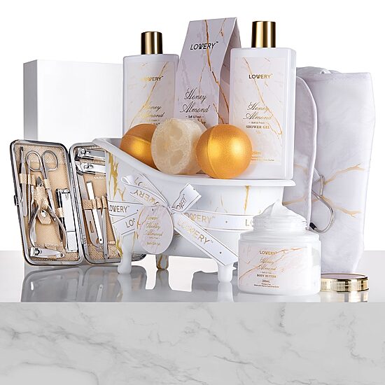 LOVERY™ Gold Marble Bath Spa Gift Basket - 31pc Self Care Kit