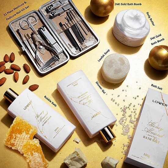 LOVERY™ Gold Marble Bath Spa Gift Basket - 31pc Self Care Kit