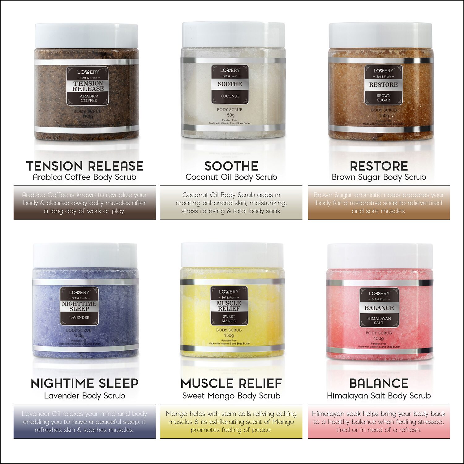 LOVERY™ Body Scrub Gift Set - 6pc Marble Exfoliating Spa Salts