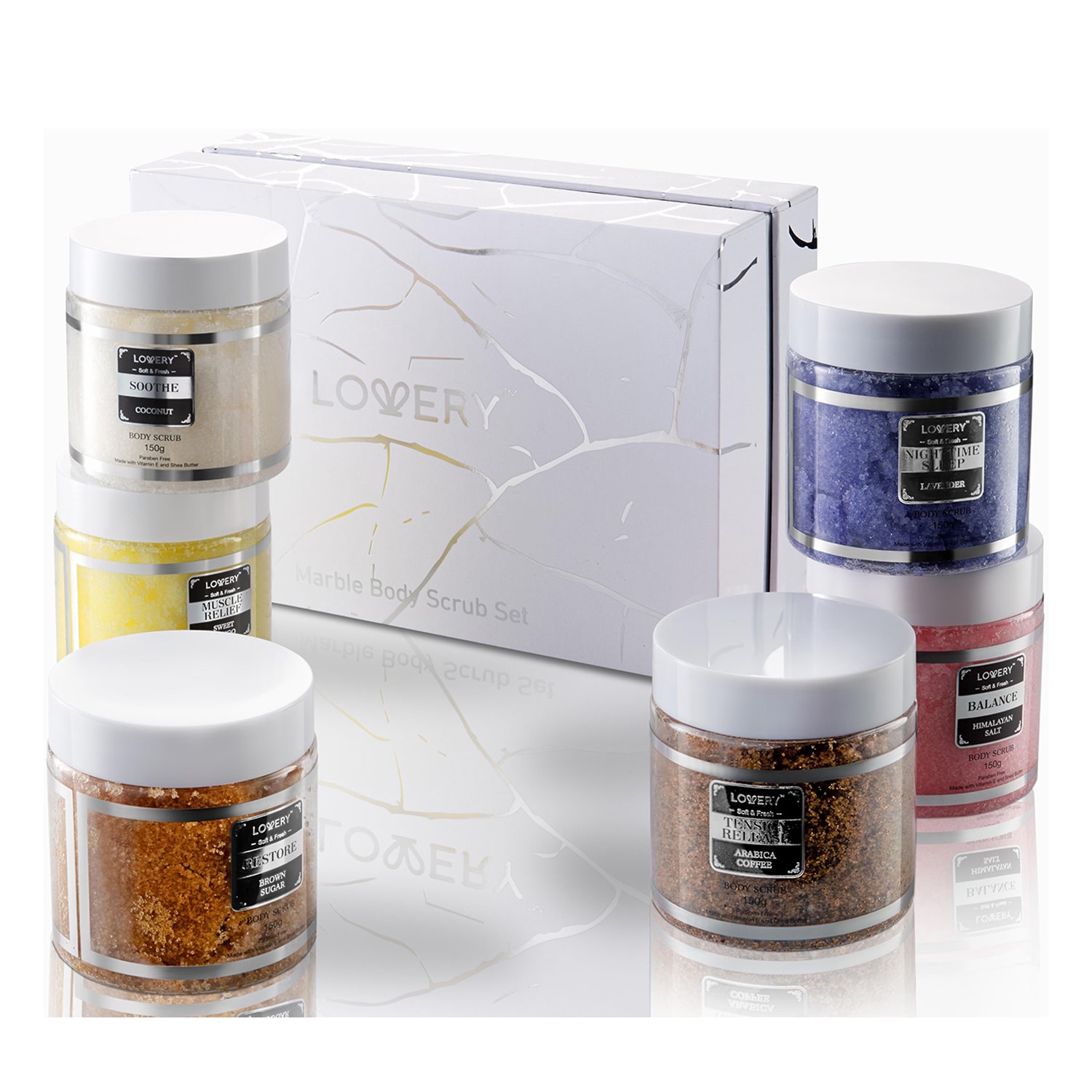 LOVERY™ Body Scrub Gift Set - 6pc Marble Exfoliating Spa Salts