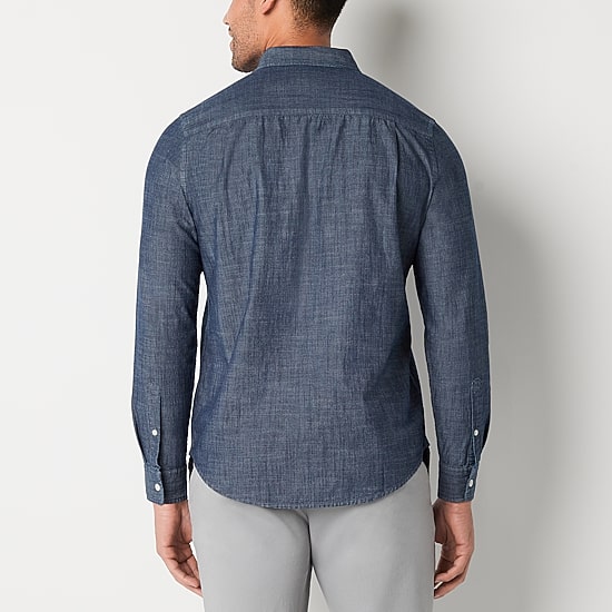 St. John's Bay Chambray Mens Long Sleeve Classic Fit Button-Down Shirt