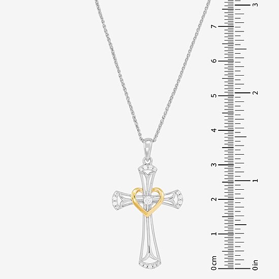 Womens White Cubic Zirconia Sterling Silver Cross 18 Inch Pendant Necklace