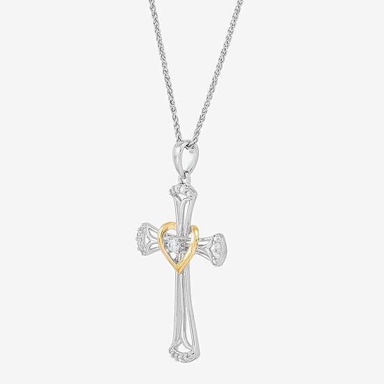 Womens White Cubic Zirconia Sterling Silver Cross 18 Inch Pendant Necklace