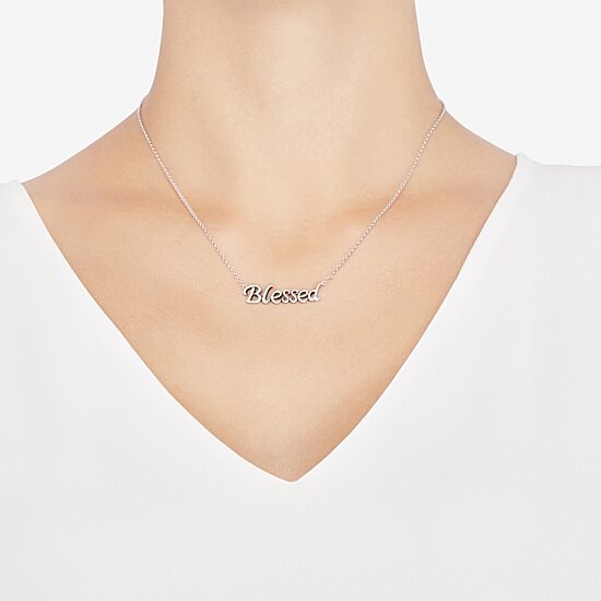 "Blessed" Womens Sterling Silver 18 Inch Pendant Necklace