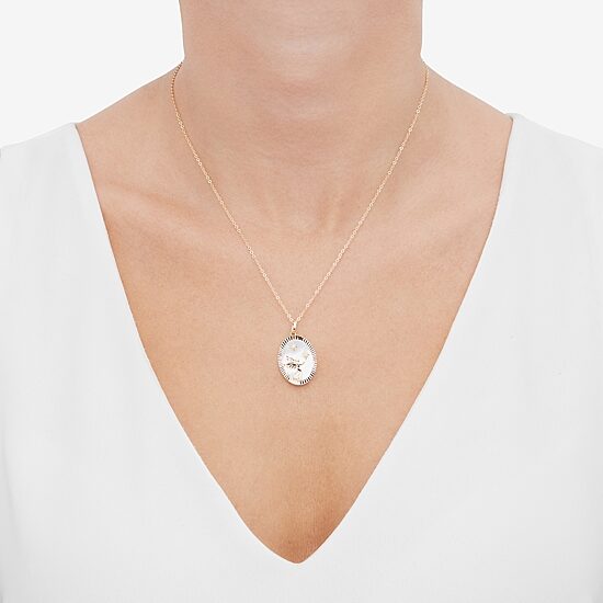 Womens White Mother Of Pearl 14K Gold Over Silver Round 18 Inch Pendant Necklace