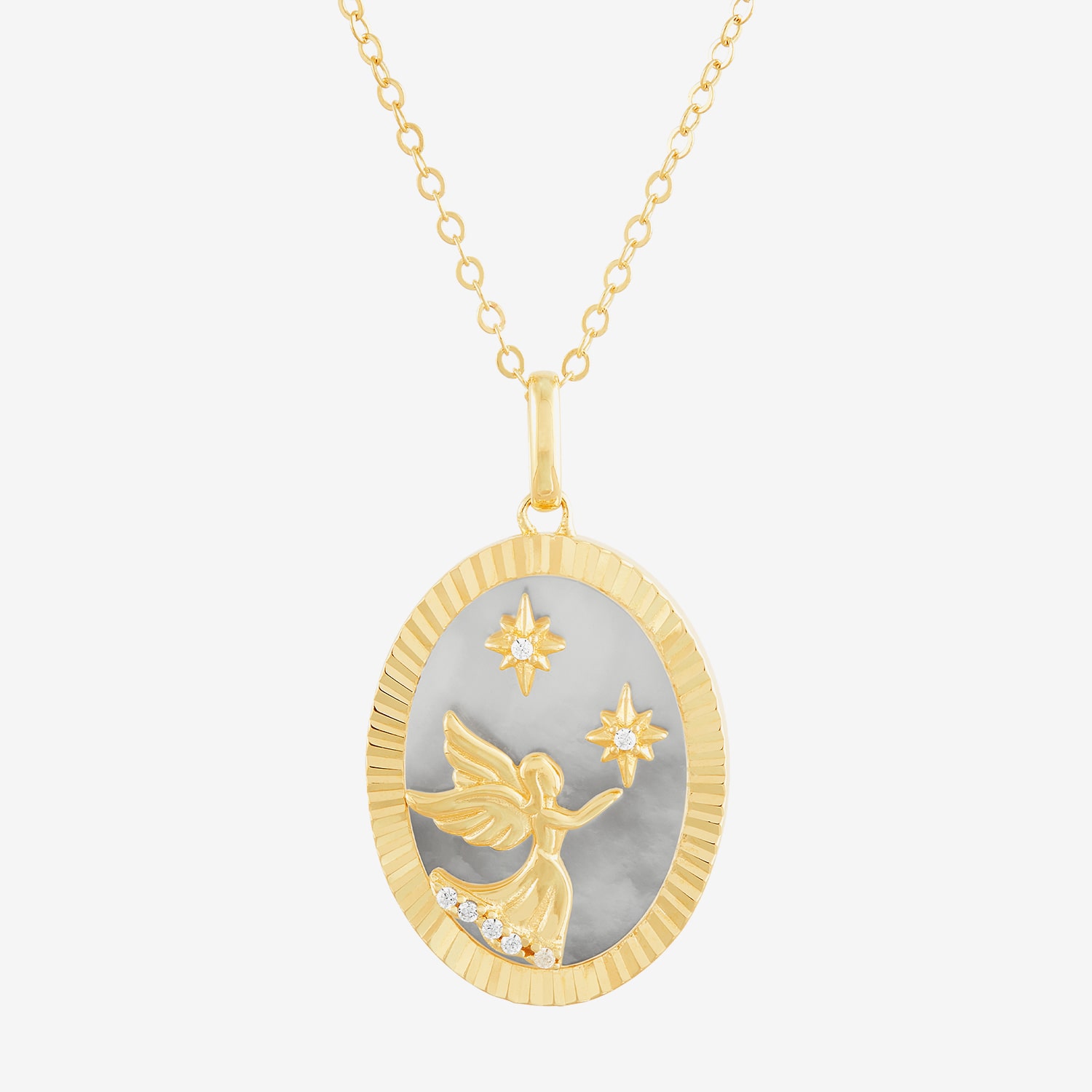 Womens White Mother Of Pearl 14K Gold Over Silver Round 18 Inch Pendant Necklace