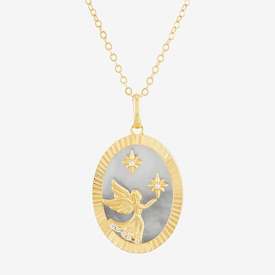 Womens White Mother Of Pearl 14K Gold Over Silver Round 18 Inch Pendant Necklace