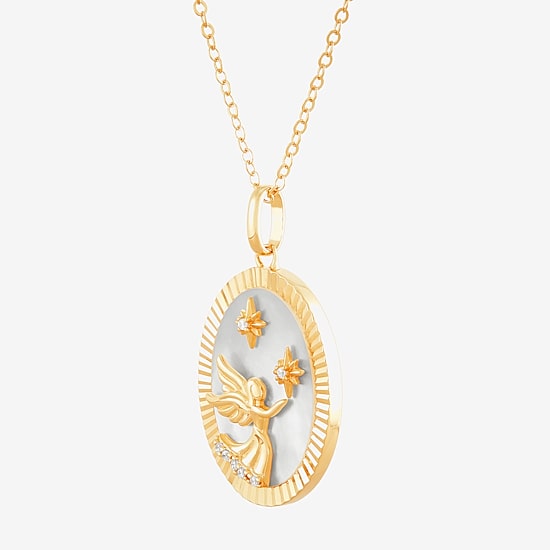 Womens White Mother Of Pearl 14K Gold Over Silver Round 18 Inch Pendant Necklace