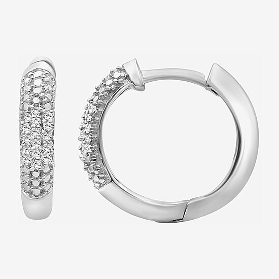 Limited Quantities! Womens 1/10 CT. T.W. Natural White Diamond Sterling Silver 14.5mm Hoop Earrings
