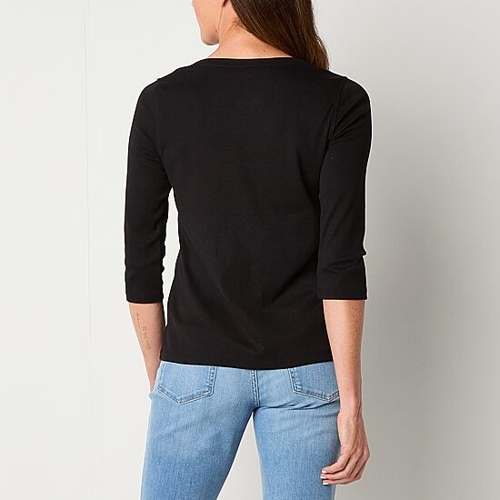 St. John's Bay Womens Easy-on + Easy-off V Neck 3/4 Sleeve Adaptive T-Shirt