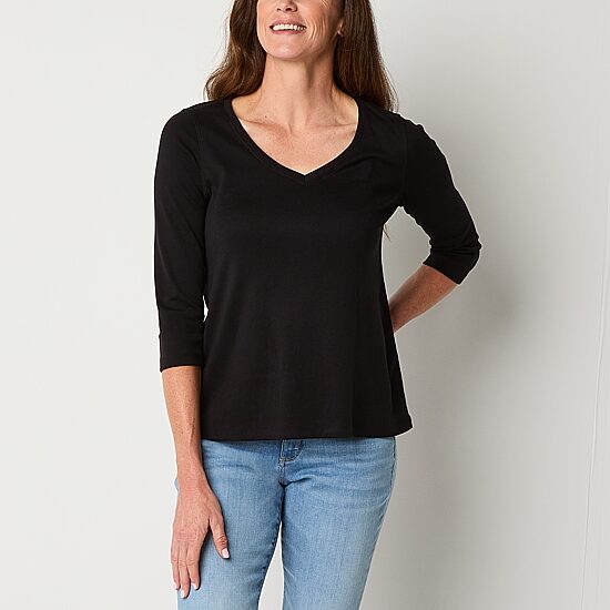 St. John's Bay Womens Easy-on + Easy-off V Neck 3/4 Sleeve Adaptive T-Shirt
