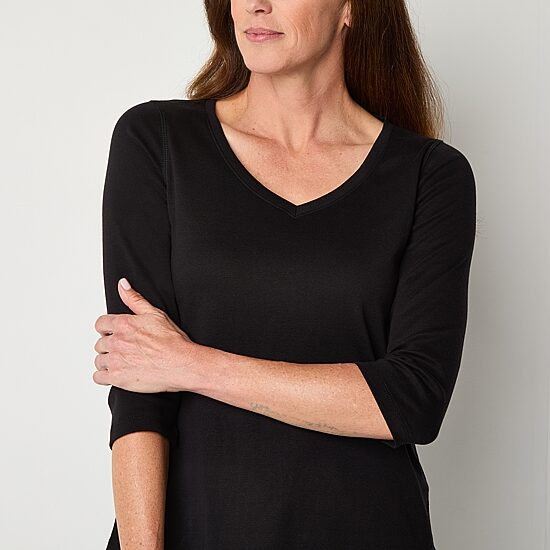 St. John's Bay Womens Easy-on + Easy-off V Neck 3/4 Sleeve Adaptive T-Shirt