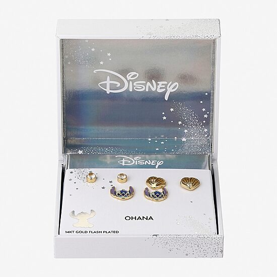 Disney Classics Seashell Womens Cubic Zirconia 10K Gold Over Brass Lilo & Stitch 3 Pair Earring Set