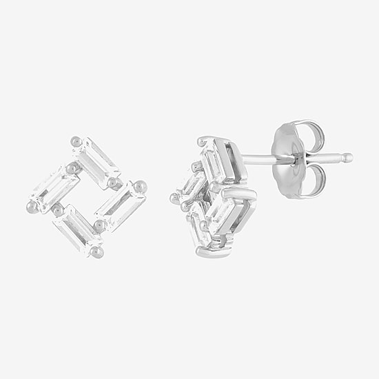 Limited Quantities! Lab Created White Sapphire Sterling Silver 9.4mm Square Stud Earrings